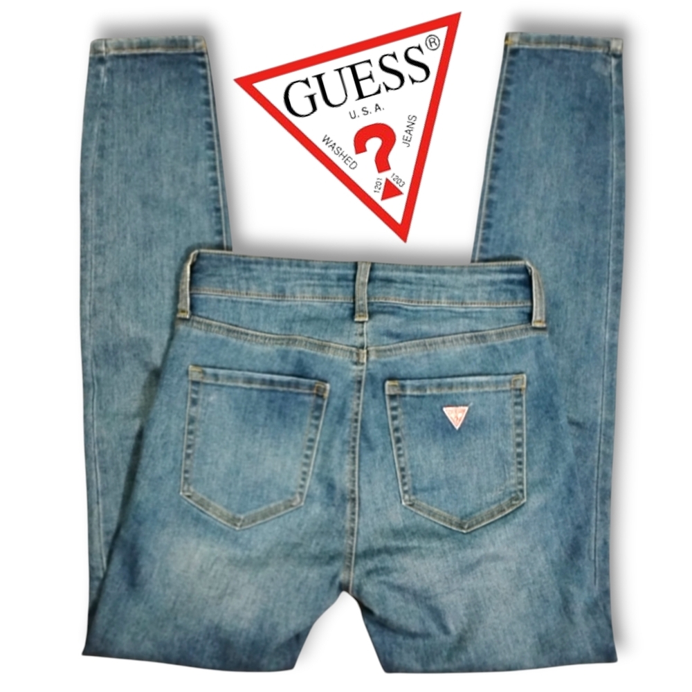 GUESS - Premium Luxury High Waisted Medium/Light Wash Semi Stretchy Skinny Jeans